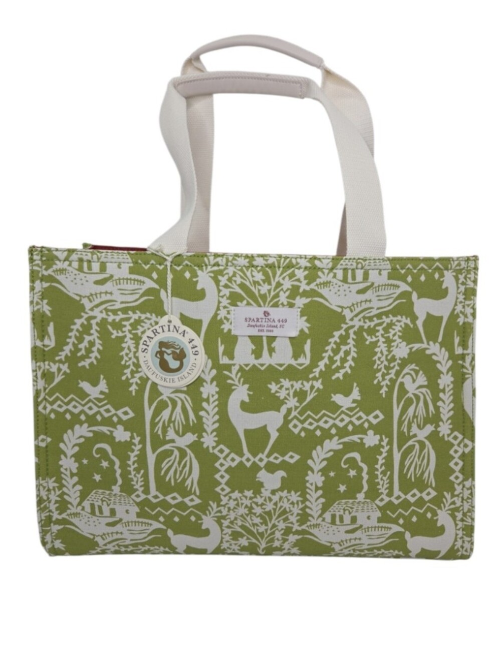 Spartina 449 Bright Green Canvas Woodland Shopper Tote NWT